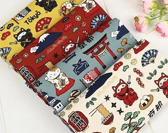 Japanese Cat Fabric Cartoon Cotton Fabric By The Half Yard