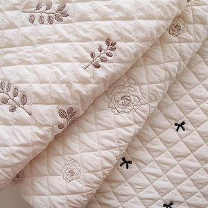 Embroidered Quilted Fabric Simple Floral Quilted Fabric Cotton Quilted Fabric By The Half Yard