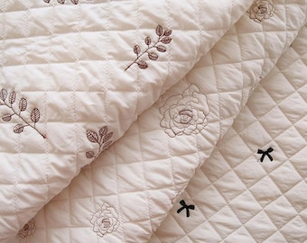 Embroidered Quilted Fabric Simple Floral Quilted Fabric Cotton Quilted Fabric By The Half Yard