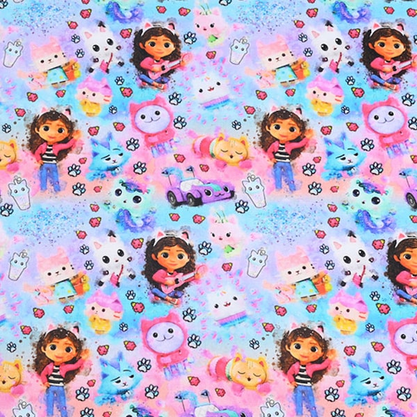 Dollhouse Fabric Cat Fabric Kitty Fabric 100% Cotton Cartoon Cotton Fabric By The Half Yard