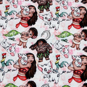 Disney Moana Fabric Heihei and Pua Fabric 100% Cotton Cartoon Cotton Fabric By The Half Yard