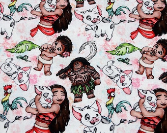 Tessuto Disney Moana Tessuto Heihei e Pua 100% cotone Tessuto di cotone dei cartoni animati a mezzo metro