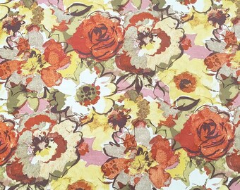 Watercolor Flower Canvas Vintage Floral Cotton Canvas Fabric By The Half Yard