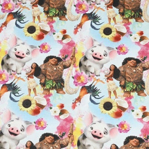 Disney Moana Fabric Heihei and Pua Fabric 100% Cotton Cartoon Cotton Fabric By The Half Yard