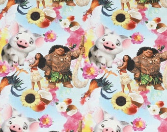 Tessuto Disney Moana Tessuto Heihei e Pua 100% cotone Tessuto di cotone dei cartoni animati a mezzo metro