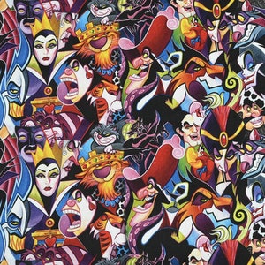 Evil Characters in Disney Fabric 100% Cotton Cartoon Cotton Fabric By The Half Yard