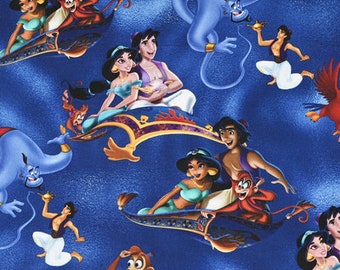 Tela de Disney Aladdin y la Princesa Jasmine, 100 % algodón, tela de dibujos animados, por media yarda