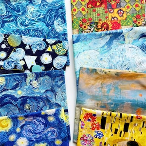 Tela con estampado de Van Gogh, 100 % algodón, por media yarda, con temática artística y arte nostálgico.