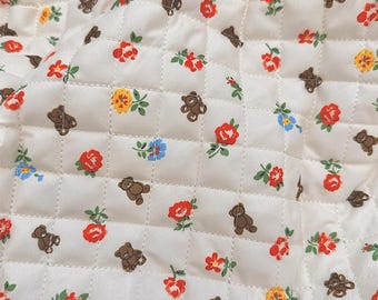 Teddy Bear and Floral Quilted Fabric Polyester Cotton Quilted Fabric By The Half Yard