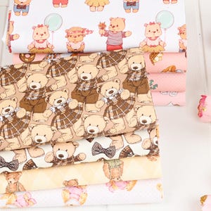 Teddy Bear Fabric Cute Bear Fabric 100% Cotton Cartoon Cotton Fabric By The Half Yard