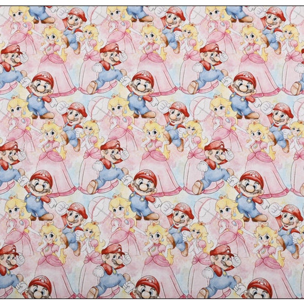 Super Mario Fabric Mario Luigi Princess Peach King Koopa Bowser Fabric 100% Cotton Cartoon Cotton Fabric By The Half Yard