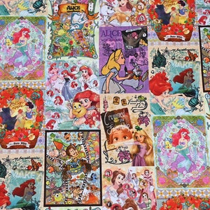 Disney Characters Grid Fabric Princess Fabric 100% Cotton Cartoon Cotton Fabric By The Half Yard