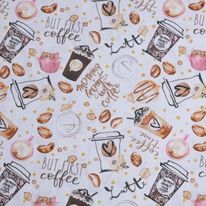 Coffee Fabric Drinks Fabric 100% Cotton Cartoon Cotton Fabric By The Half Yard