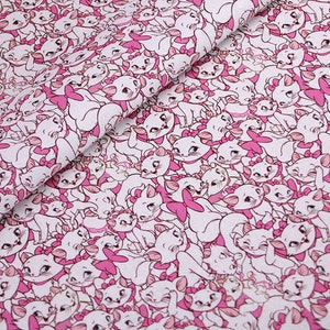 Marie Cat Fabric Aristocats Pink White-Furred Kitten Fabric 100% Cotton Cartoon Cotton Fabric By The Half Yard