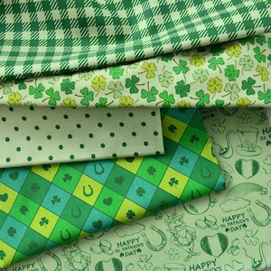 St. Patrick&#39;s Day-themastof, feestelijke stof in Ierse stijl, 100% katoen, op maat gesneden, klaverprintstof