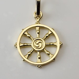 Dharmachakra Wheel Pendant | Buddhist Eightfold Path Symbol | Gold