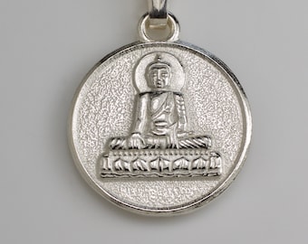 Buddha Pendant Necklace, Statue, Mani Mantra Pendant, Sterling Silver 925