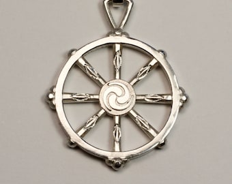Dharmachakra Pendant | Wheel Of Dharma Necklace | Large | Sterling Silver 925