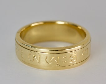 Vajra Guru Mantra ring, Spinning , Gold