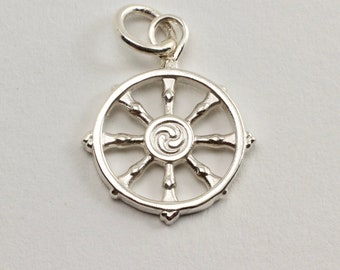 Colgante Dharmachakra / Colgante Rueda del Dharma / Símbolo del Óctuple Sendero Budista / Colgante de meditación en plata de ley 925
