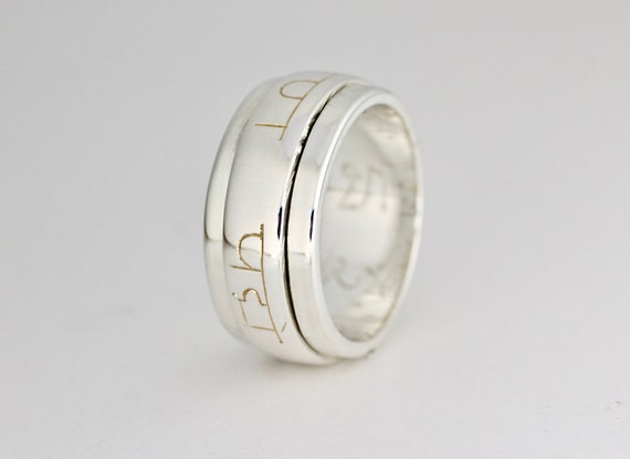 Vajra Guru Mantra Ring, Sanskrit, Spinning Ring, Sterling Silver 925