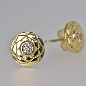 Lotus Flower Stud Earrings, Gold and Diamond