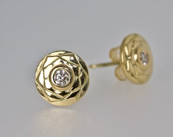 Lotus Flower Stud Earrings, Gold and Diamond