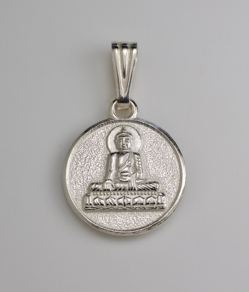 Buddha Statue Mani Mantra Pendant Sterling Silver 925 image 1