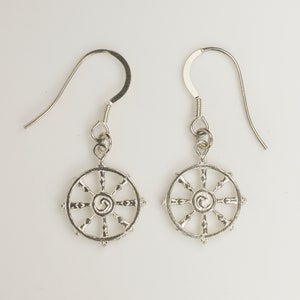 Dharma Wheel Earrings, Sterling silver 925