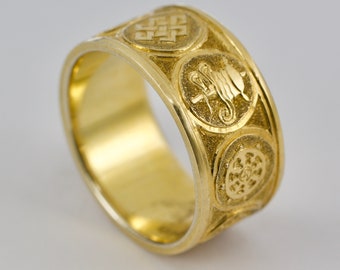 Eight Auspicious Symbols Ring Gold