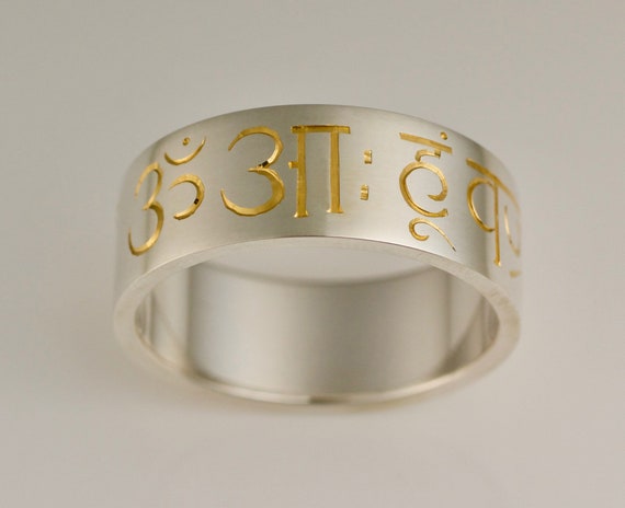 Vajra Guru Mantra Ring Sanskrit, Sterling Silver 925