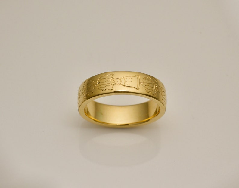 Vajra and Bell Chain ring gold 5mm wide image 1