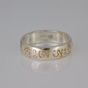 Vajra Guru Mantra ring, silver, narrow - hand engraved Buddhist mantra