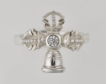 Vajra and Bell Ring - Sterling Silver, Large