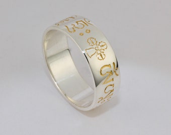 Vajra Guru Mantra Ring with Vajra and bell, Sterling Silver 925
