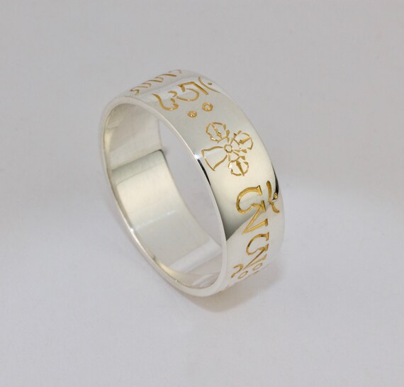 Vajra Guru Mantra Ring with Vajra and bell, Sterling Silver 925