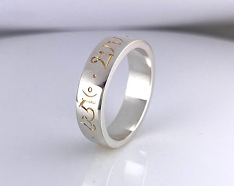 Mani Mantra ring -  Buddhist prayer ring, silver