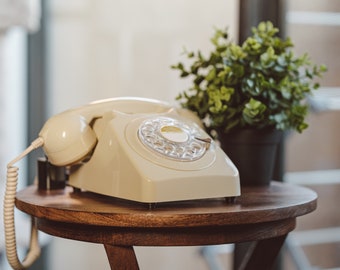 Premium Audio Guest Book Telephone | Vintage and Retro Style Audio Guestbook | Ivory Cream Rotary Phone