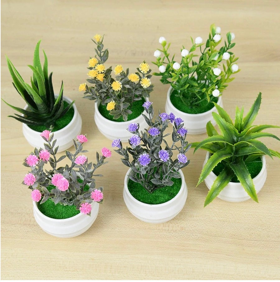 6 Artificial Potted Plants, Artificial Bonsai Plants for Home Garden