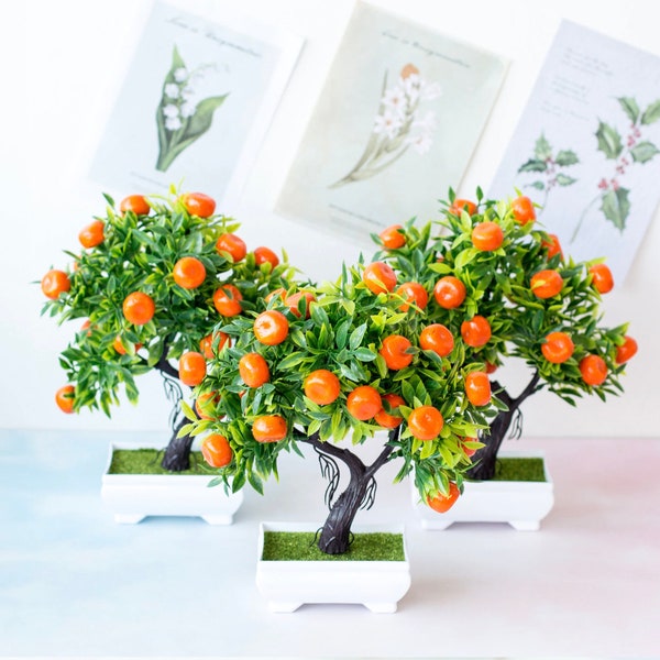 Oranger artificiel, bonsaï fruitier artificiel, décoration artificielle de fleurs en pot,