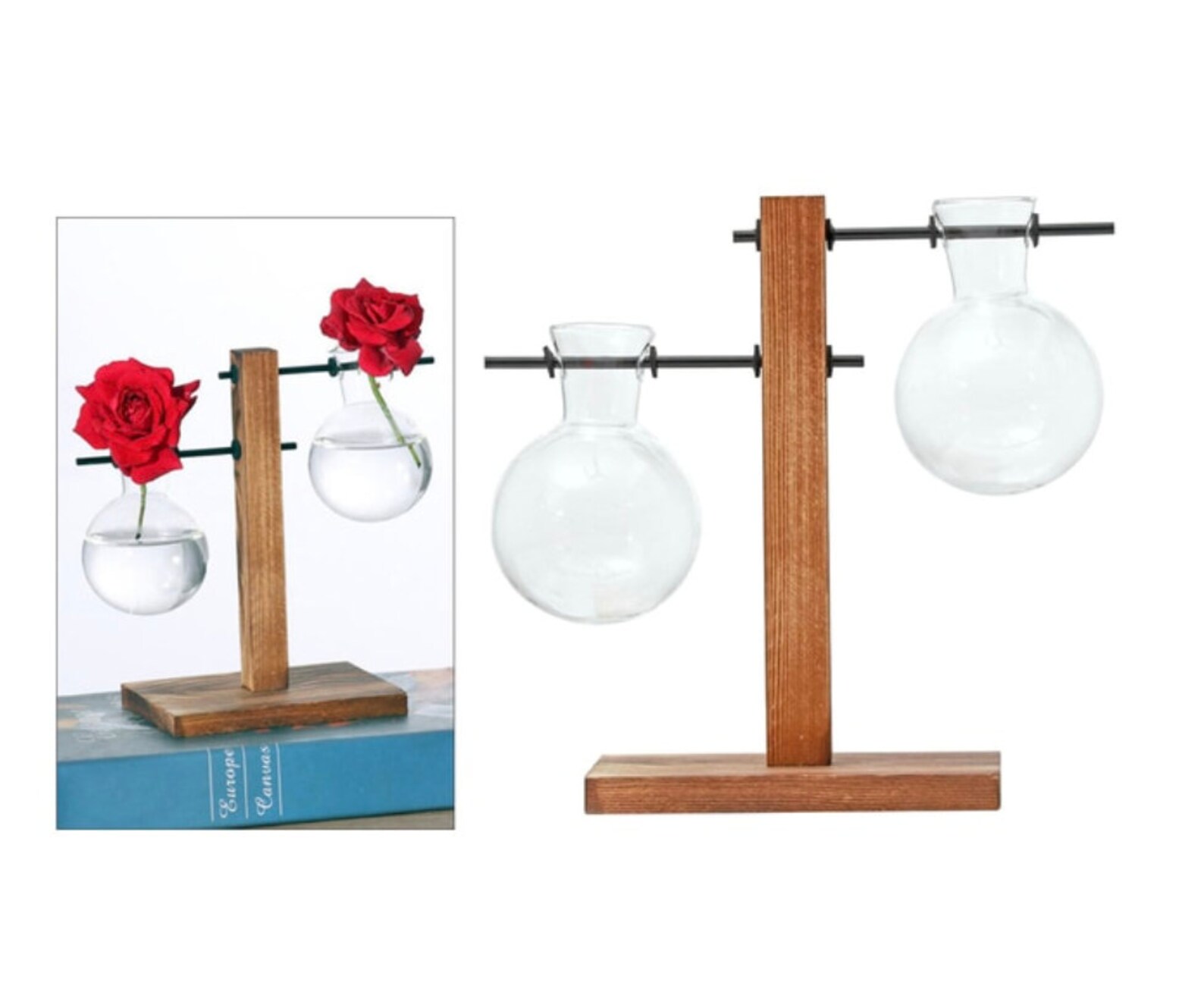 Glass Propagation Vase Bulbs With Wood Stand, Nordic Style Hydroponic