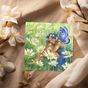 “Summer Daisies" by Bonnie Hawkins - Kunstkarte, Fee, inspiriert von Kelten Mythos & Jugendstil, Naturgöttin, Blanko-Karte.
