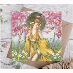 Imbolc by Bonnie Hawkins - Kunstkarte, Fee, inspiriert von Kelten Mythos & Jugendstil, Naturgöttin, Blankokarte.