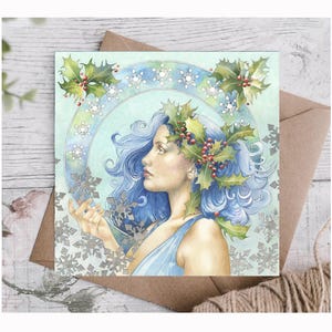 “Winter Solstice” by Bonnie Hawkins - Kunst Karte, Fee, inspiriert von Kelten Mythos & Jugendstil, Naturgöttin, Blanko Karte.