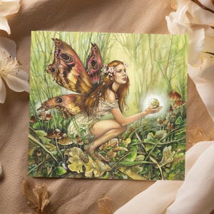Feen Kunst Karte mit dem Titel “Fairy Wishes” von Bonnie Hawkins, Fantasy Geburtstagskarte, Märchen, Feen, verzauberte Karte, Magie.