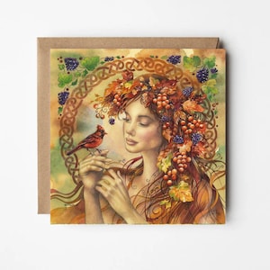 Mabon by Bonnie Hawkins - Kunstkarte, Fee, inspiriert von Kelten Mythos & Jugendstil, Naturgöttin, Blankokarte.