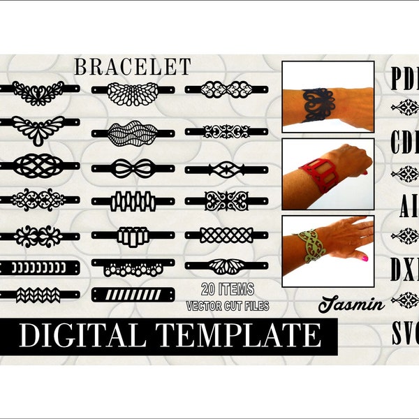 leather laser cut bracelet - laser cut files - bracelet leather - DIY accessory -bijouterie -do it yourself - cut files - laser cut template