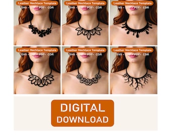SERIES 5 - Leather Necklace Template Bundle SVG DXF | 9 Laser Cut Necklace Patterns | Cricut Glowforge Lightburn | Instant Download