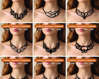 SERIES 4 - Leather Necklace Template Bundle SVG DXF | 9 Laser Cut Necklace Patterns | Cricut Glowforge Lightburn | Instant Download