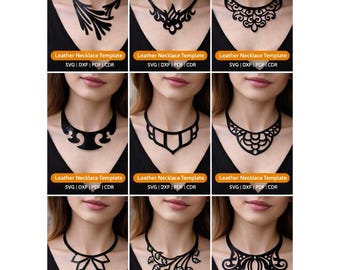 SERIES 1 - Leather Necklace Template Bundle SVG DXF | 9 Laser Cut Necklace Patterns | Cricut Glowforge Lightburn | Instant Download